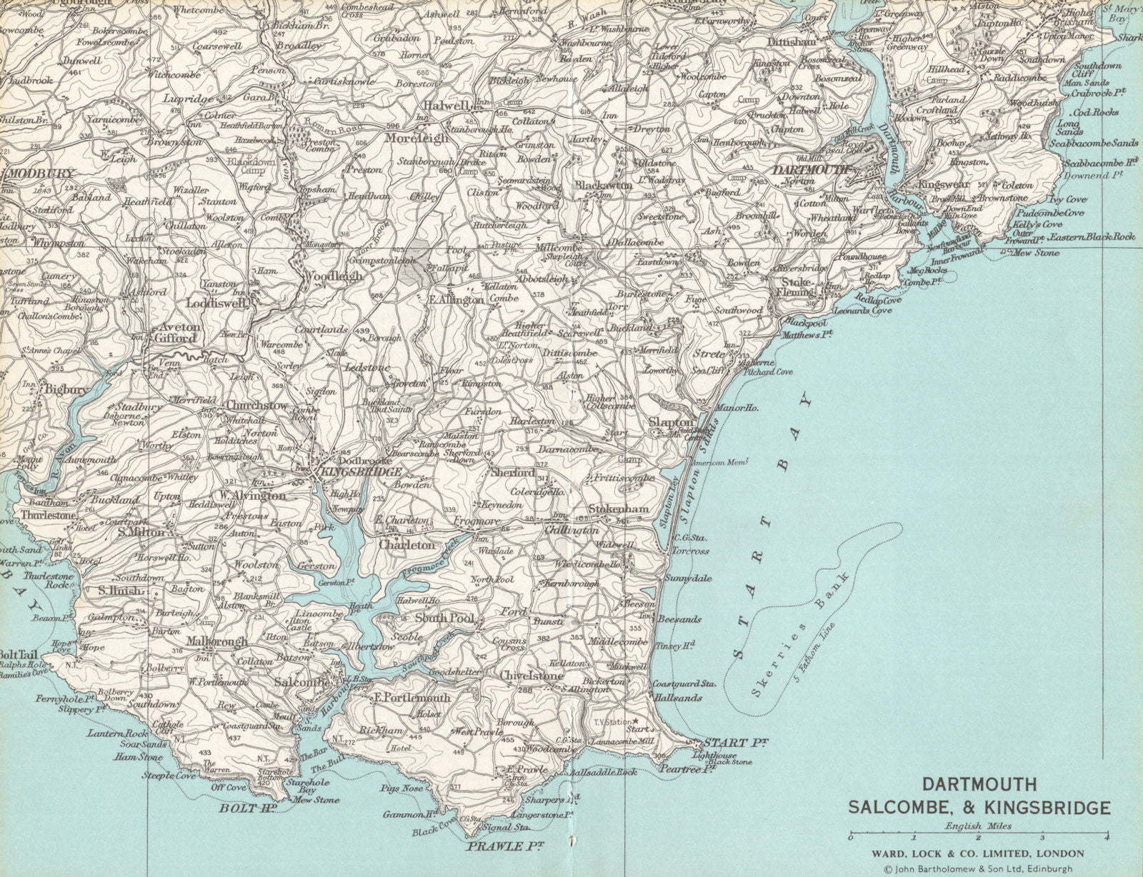 SOUTH HAMS. Dartmouth Salcombe Kingsbridge Slapton Start Bay. WARD LOCK 1970 map